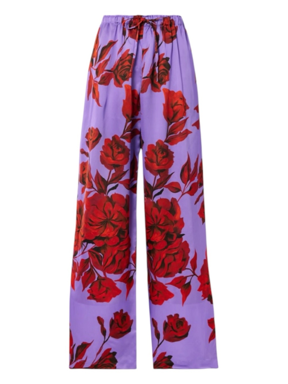 AZ x Net A Porter Factory Floral Print Satin Wide-Leg Pants Purple Red Rose NWOT - Picture 1 of 11
